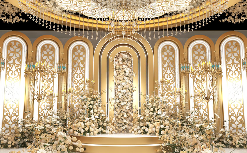 稻城香槟色调婚礼堂效果展示